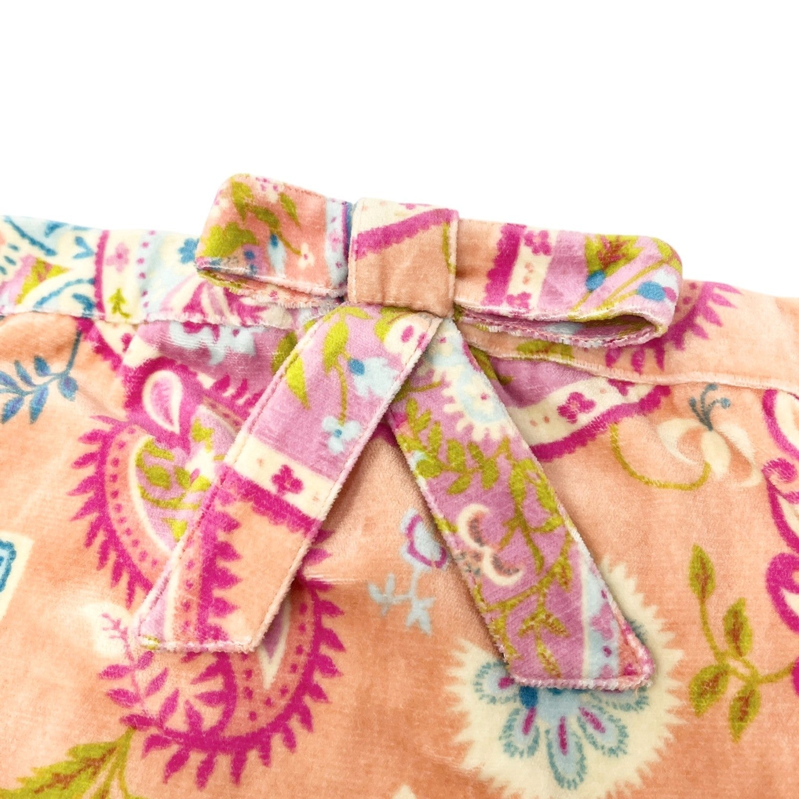 Christian Dior Vintage Velour Dress #40 One-Piece Paisley Ribbon Pink Cotton