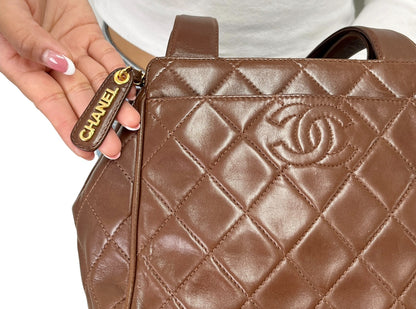 CHANEL Vintage CC Logo Quilted Shoulder Handbag Brown Gold Leather 902804