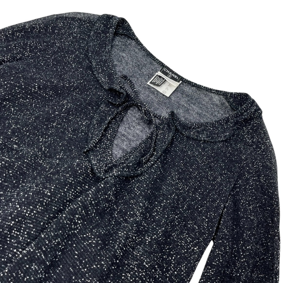 CHANEL Vintage 06A CC Logo Glitter Knit Top Black Wool Cashmere Long Sleeve