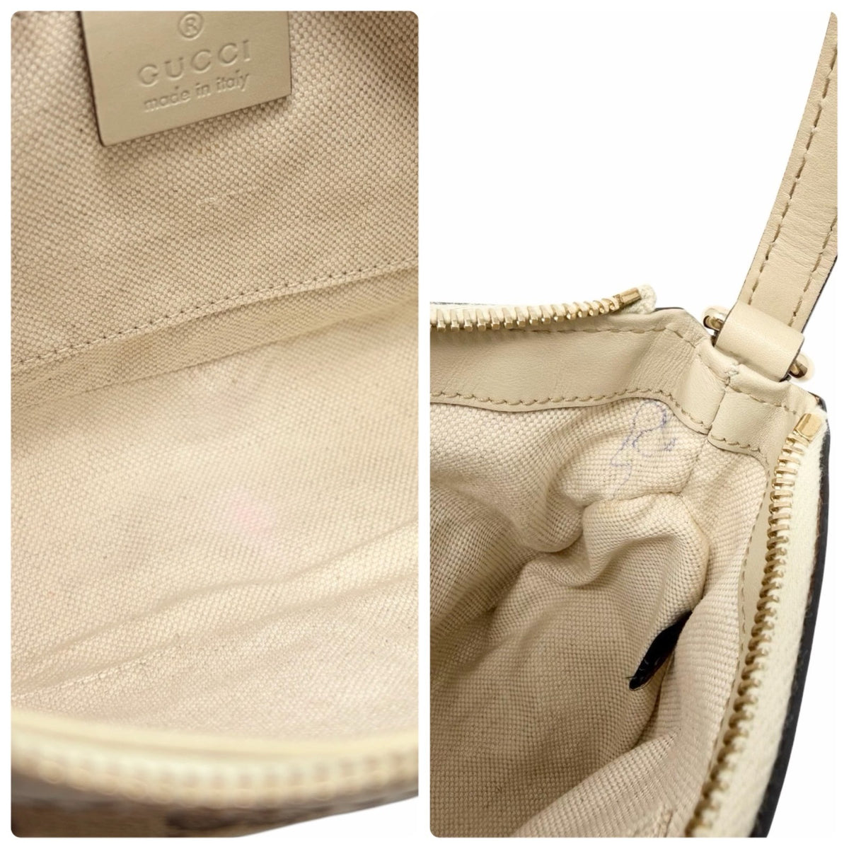 GUCCI Vintage GG Monogram Web Stripe Canvas Shoulder Bag Beige Ribbon 902487