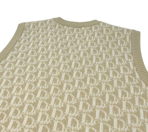 Christian Dior Vintage Logo Trotter Monogram Knit Vest #M Beige Wool Rank AB