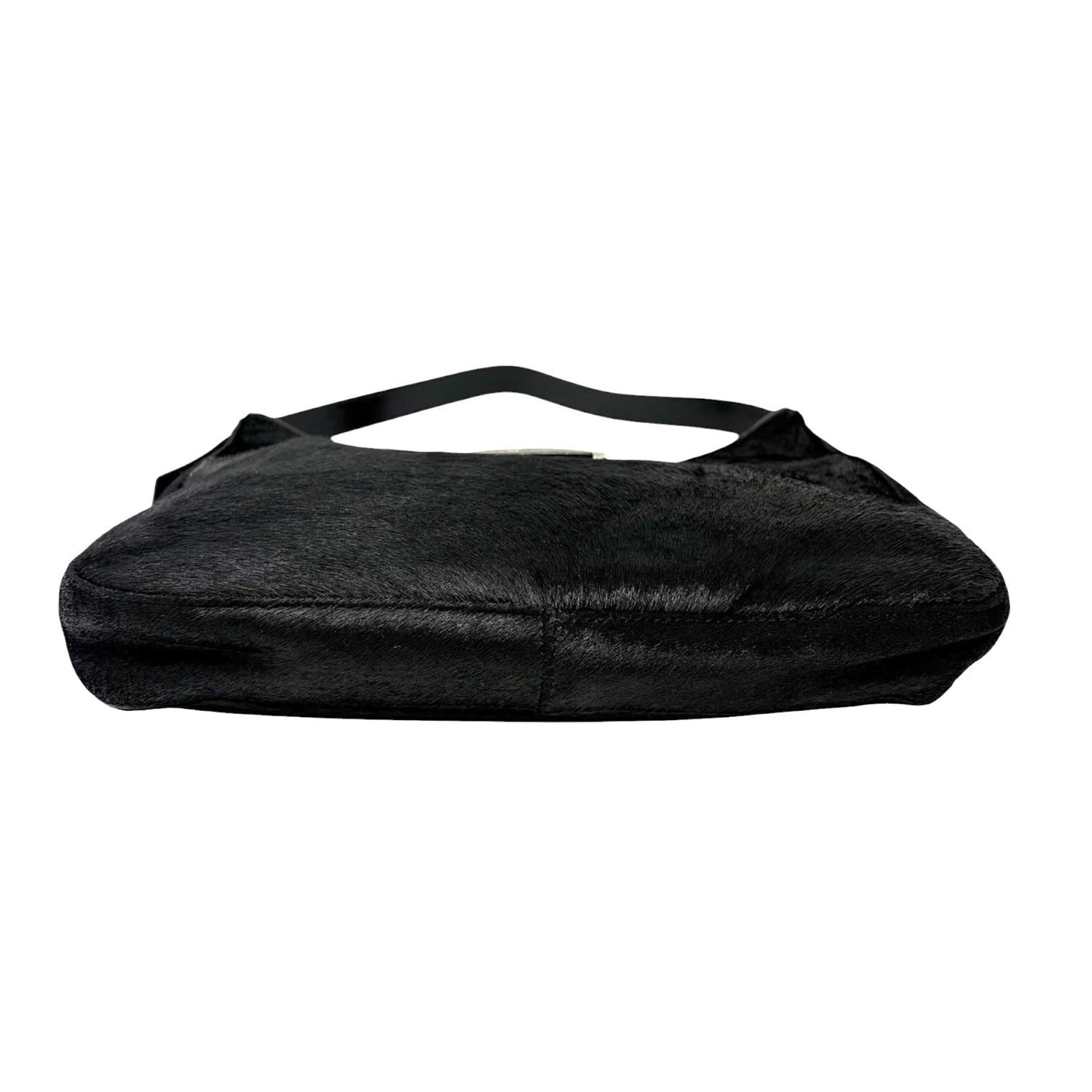 FENDI Vintage FF Logo Pony Calf Hair Hobo Shoulder Bag Black Silver 902040