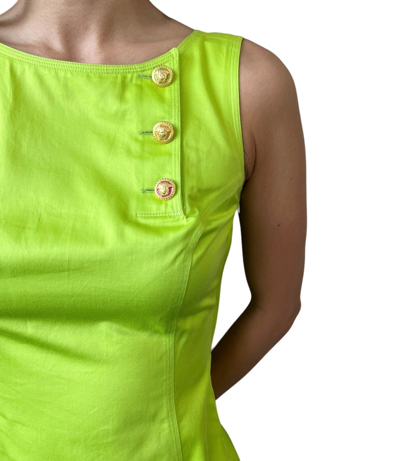 VERSACE JEANS COUTURE Vintage Dress #40 Multicolor Medusa Button Green Rank AB