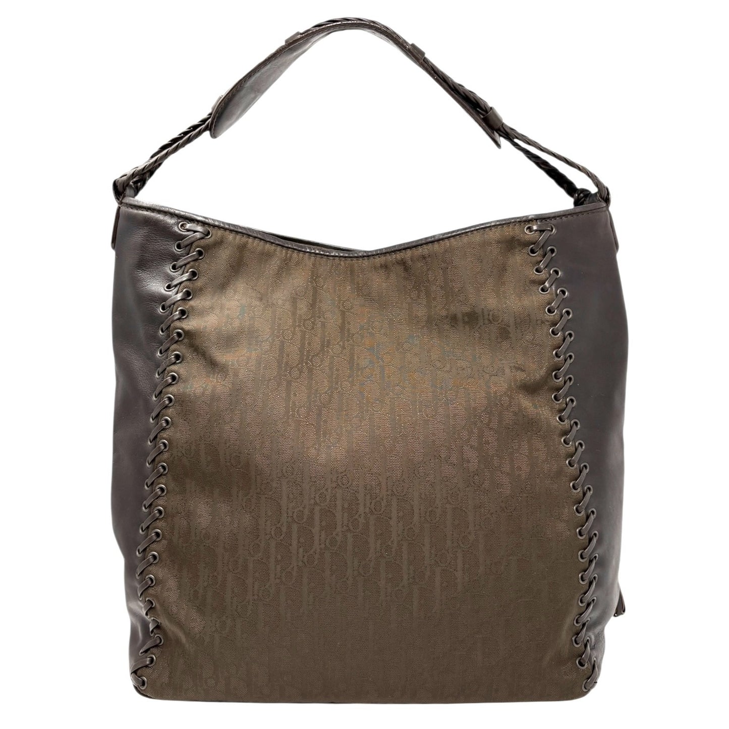 Christian Dior Vintage 2007 Logo Trotter Monogram Tote Bag Heart Brown Leather