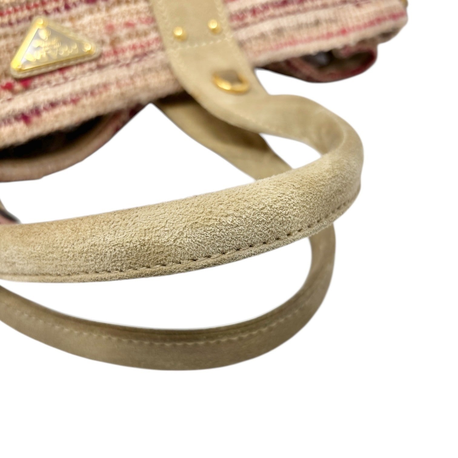 PRADA Vintage Logo Tweed 2way Tote Bag Crossbody Pink Cream Gold Wool Suede
