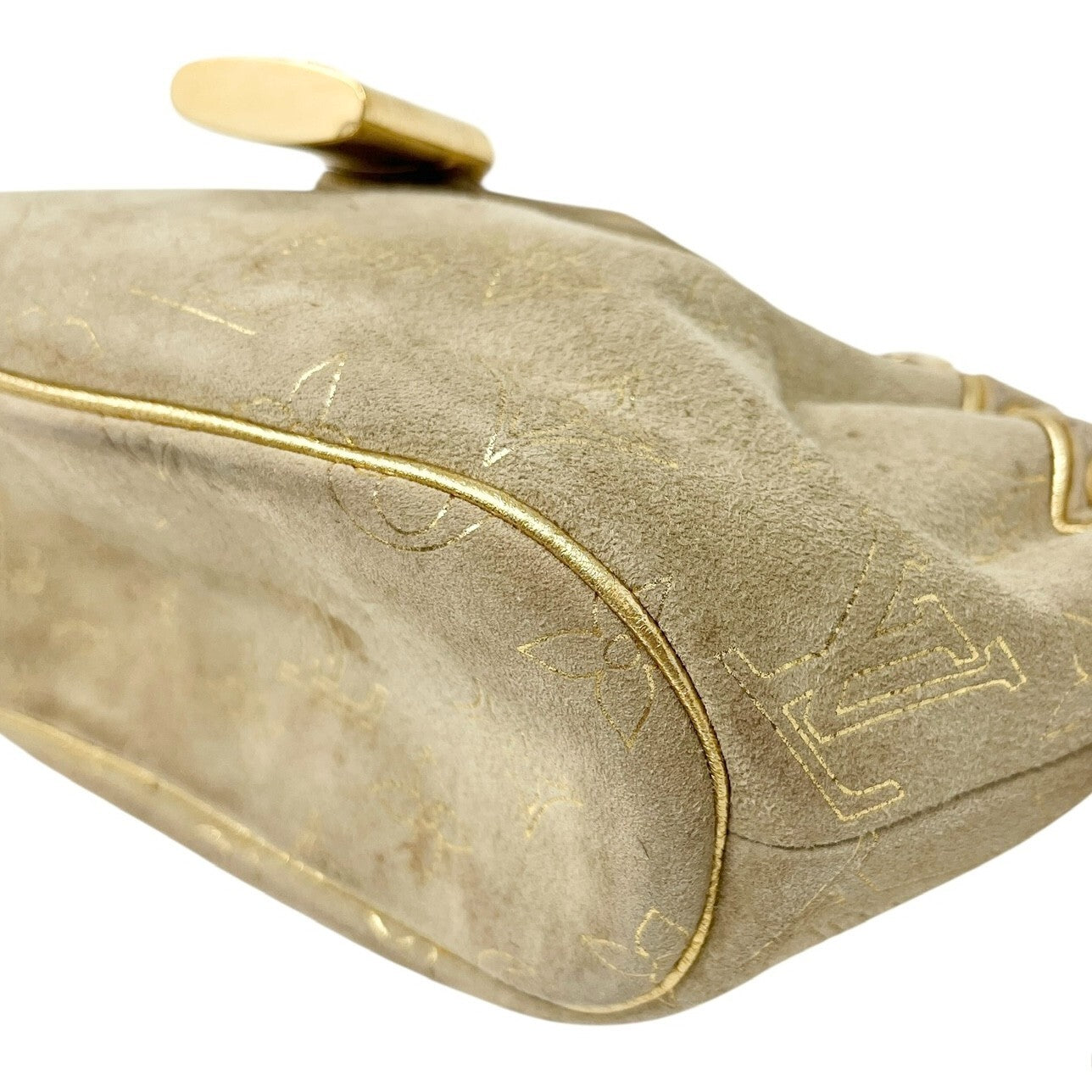 LOUIS VUITTON Vintage LV Monogram Extraordinary Theda Mini Bag Beige Gold Suede