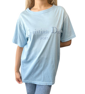 Christian Dior Sports Vintage Big Logo T-shirt #M Top Light Blue Cotton RankAB