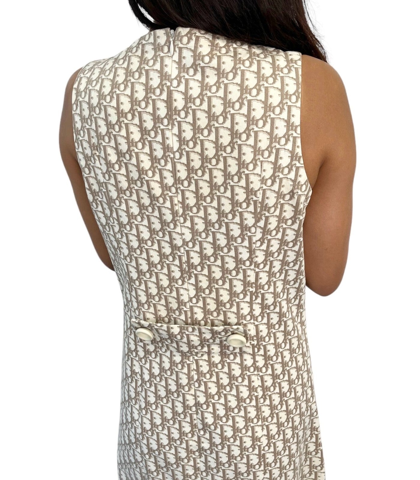 Christian Dior Vintage Trotter Monogram Dress #40 One-piece Beige White Cotton