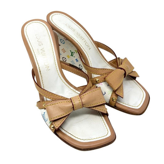LOUIS VUITTON Vintage Monogram Multicolor Ribbon Sandals #36.5 White 106916