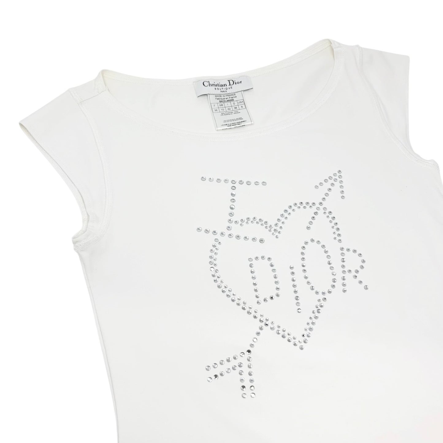 Dior Vintage 2004 I Love Dior Logo Rhinestone Tank Top #38 White Nylon 901806