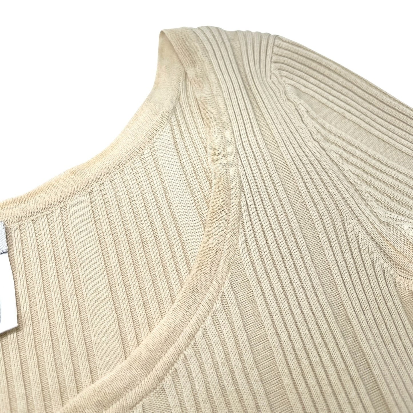 CHANEL Vintage 07P CC Logo Button Rib Knit Top #42 Cotton Beige Gold 106913