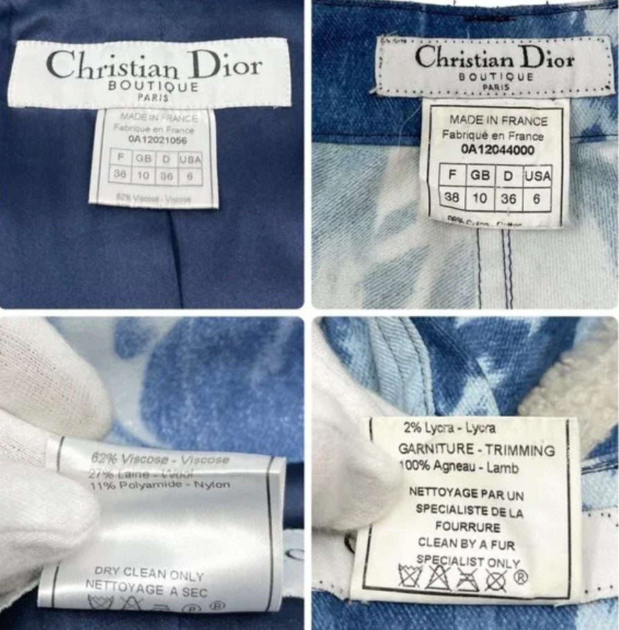 Christian Dior Vintage 2000 Galliano Jacket Pants Set #38 Tie-Dye Blue Gold