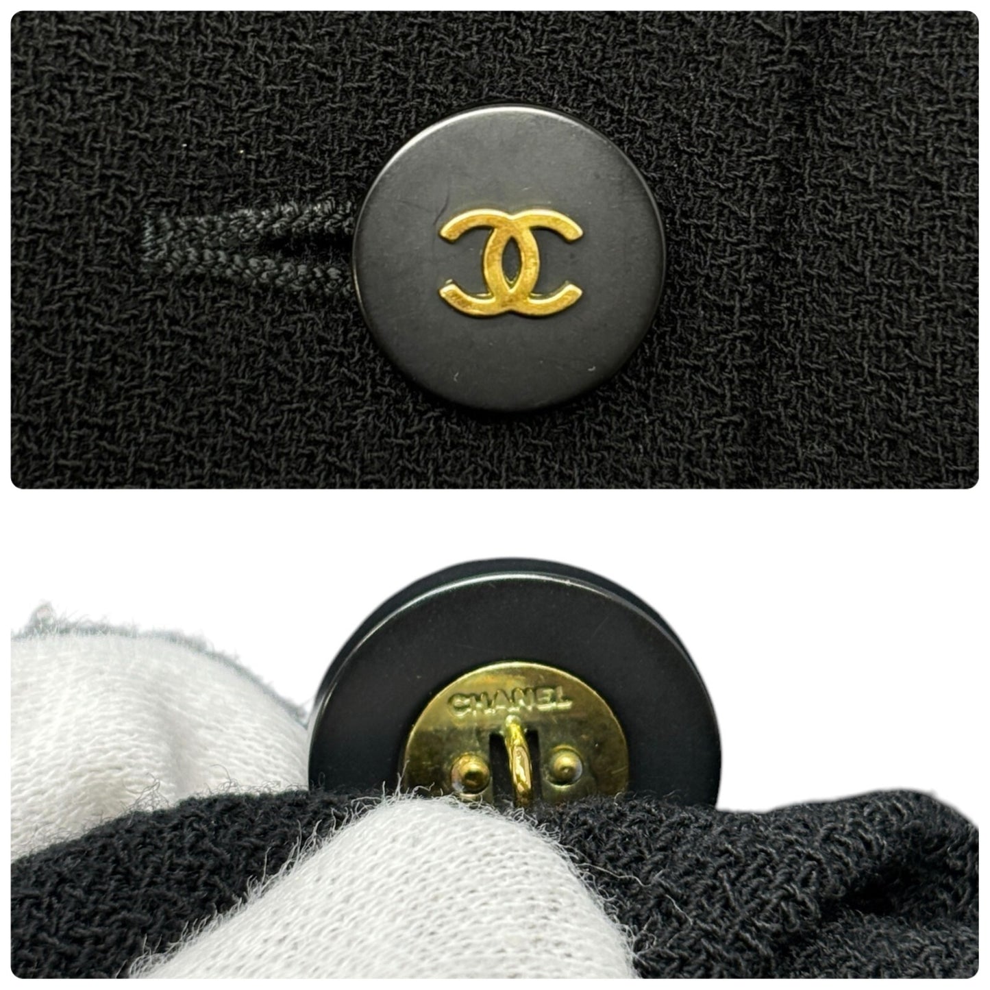 CHANEL Vintage 94A CC Logo Long Sleeve Dress #42 One-piece Black Wool Button