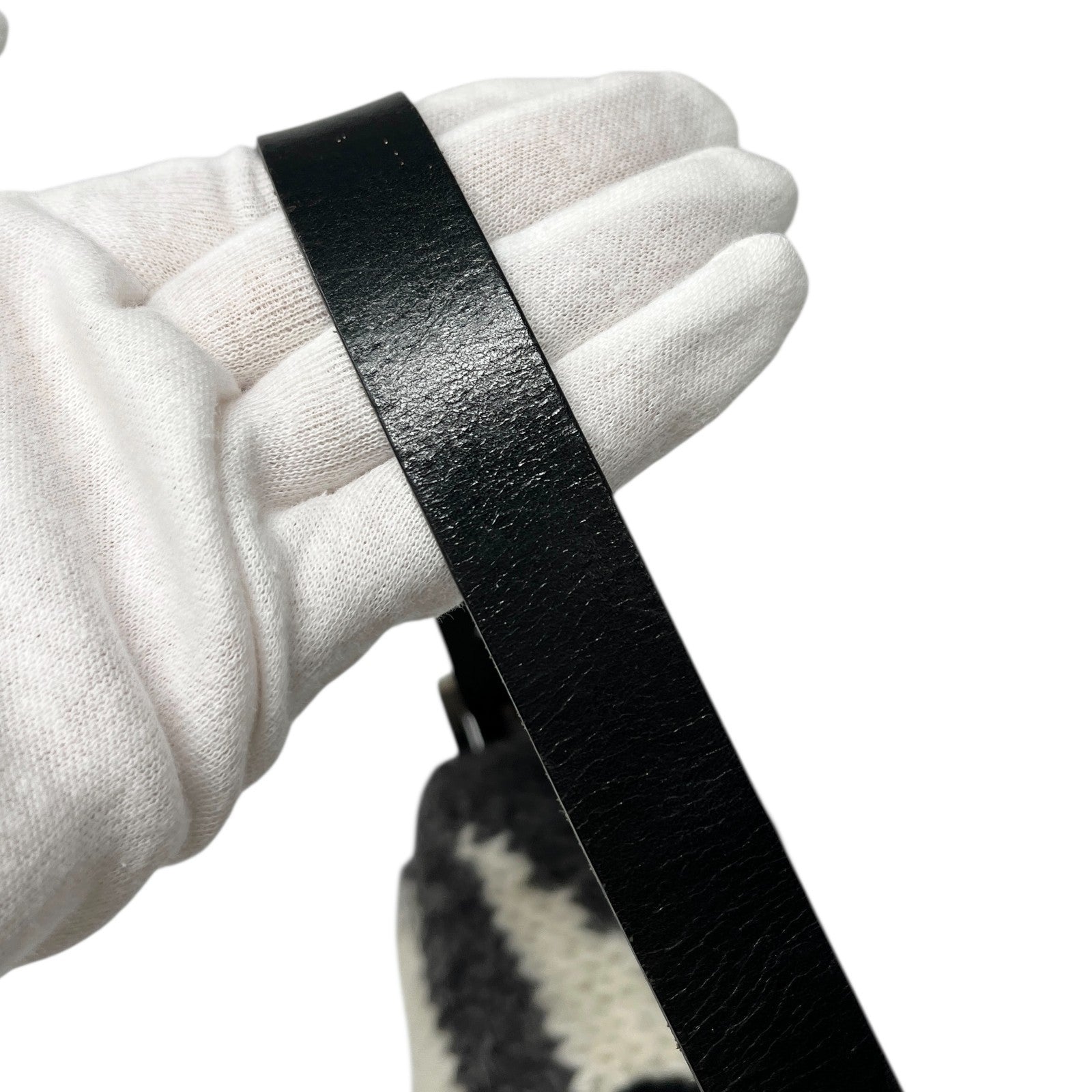 FENDI Vintage FF Logo Knit Mamma Baguette Shoulder Bag Black Gray Silver Wool