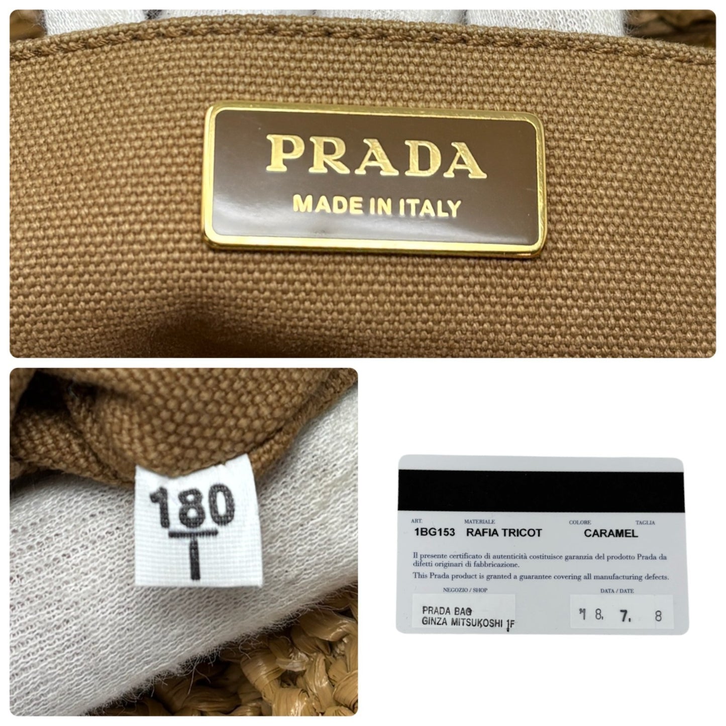 PRADA Vintage Raffia Straw Tote Crossbody Bag 2way Brown Multicolor 901877
