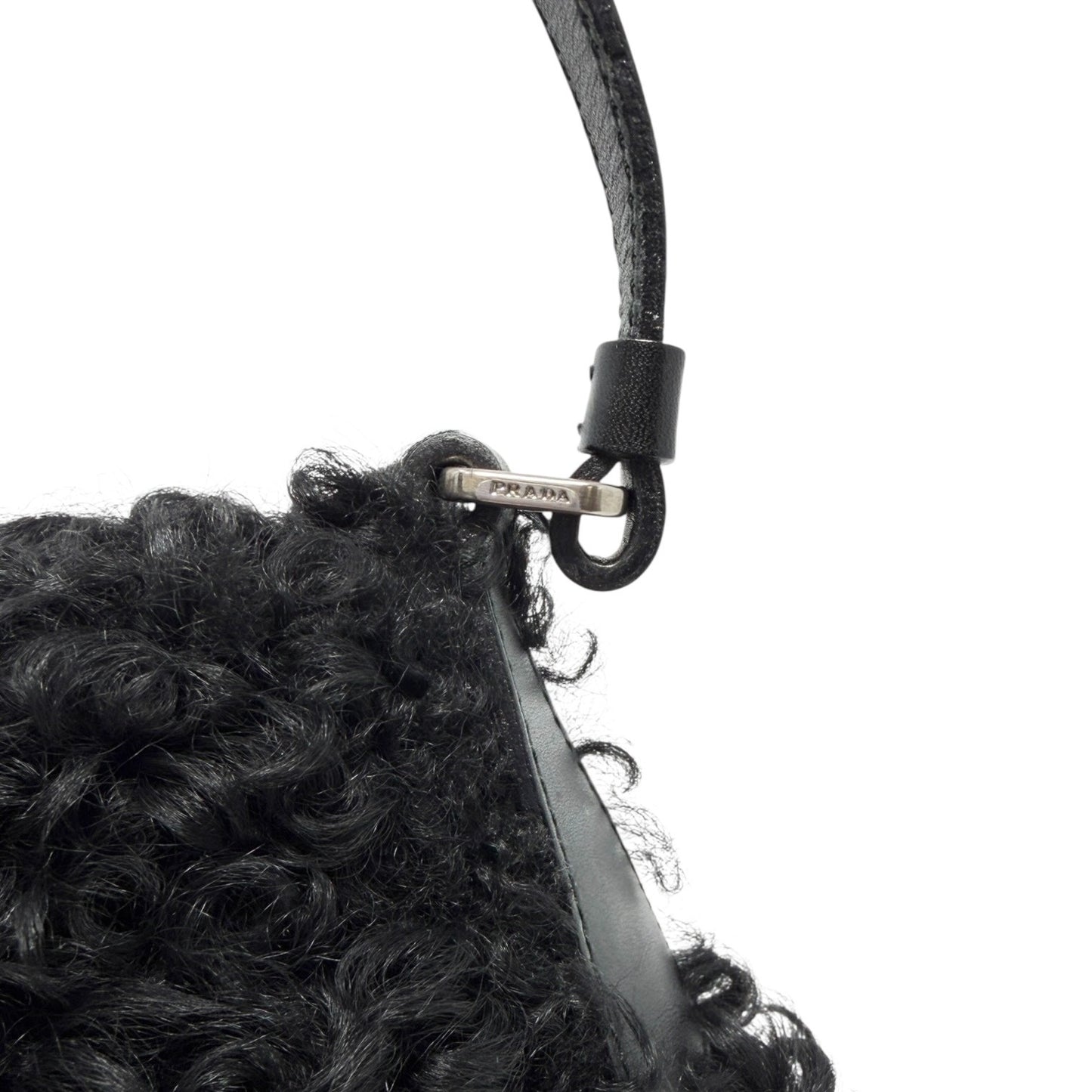 PRADA Vintage Triangle Logo Plate Curly  Mini Shoulder Bag Black Silver