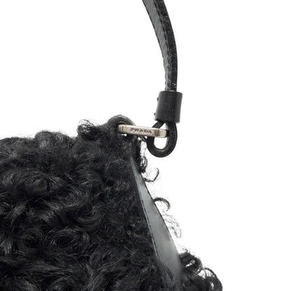 PRADA Vintage Triangle Logo Plate Curly  Mini Shoulder Bag Black Silver