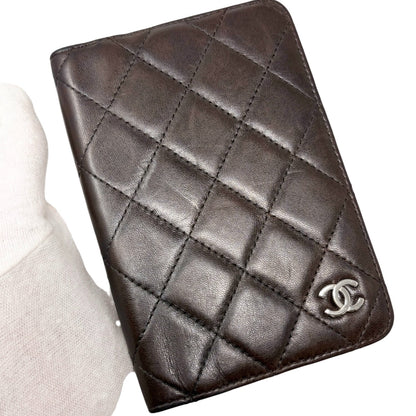 CHANEL Vintage CC Logo Quilted Leather Notebook Cover Brown Silver 901811