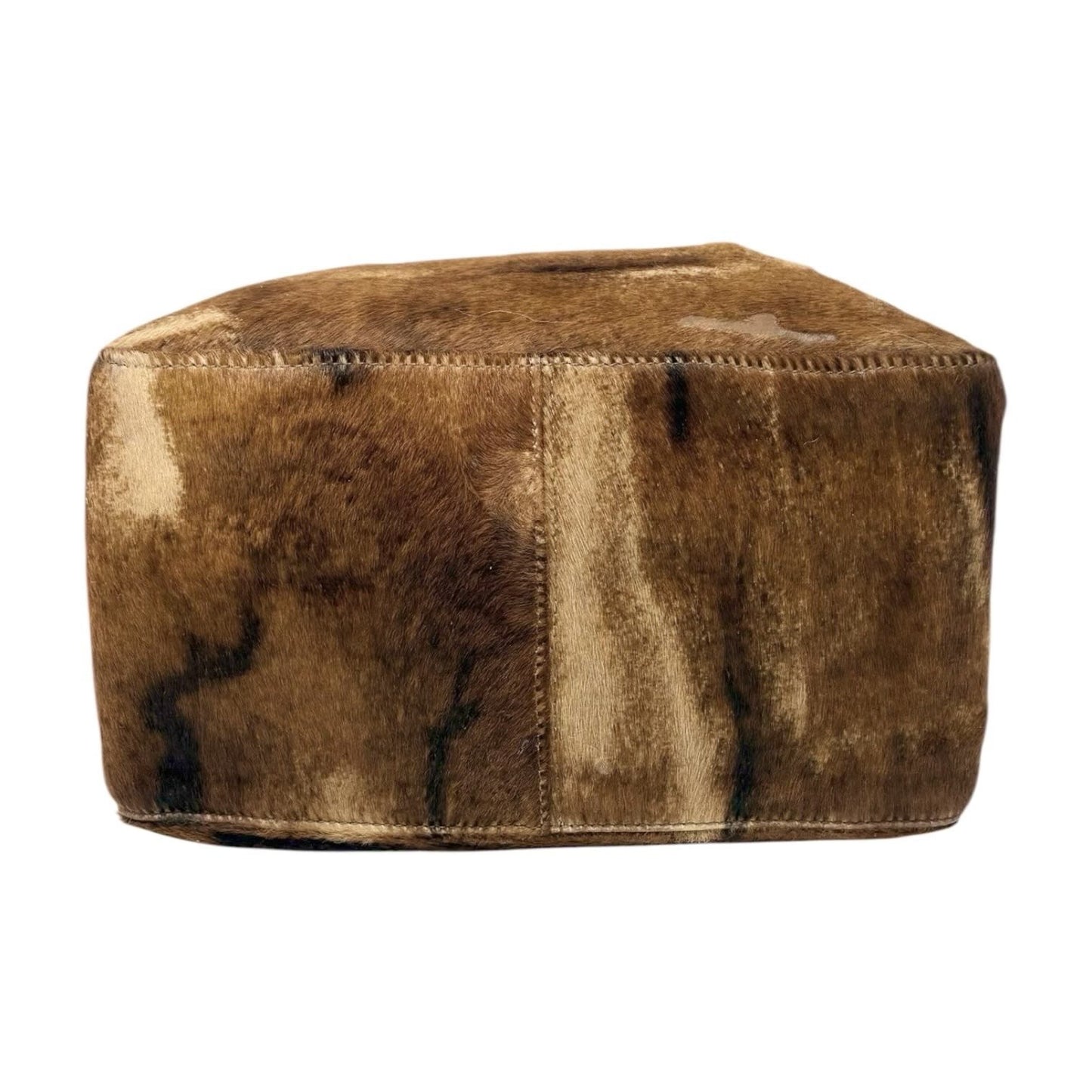 FENDI Vintage FF Logo Mamma Baguette Pony Calf Hair Shoulder Bag Brown Beige