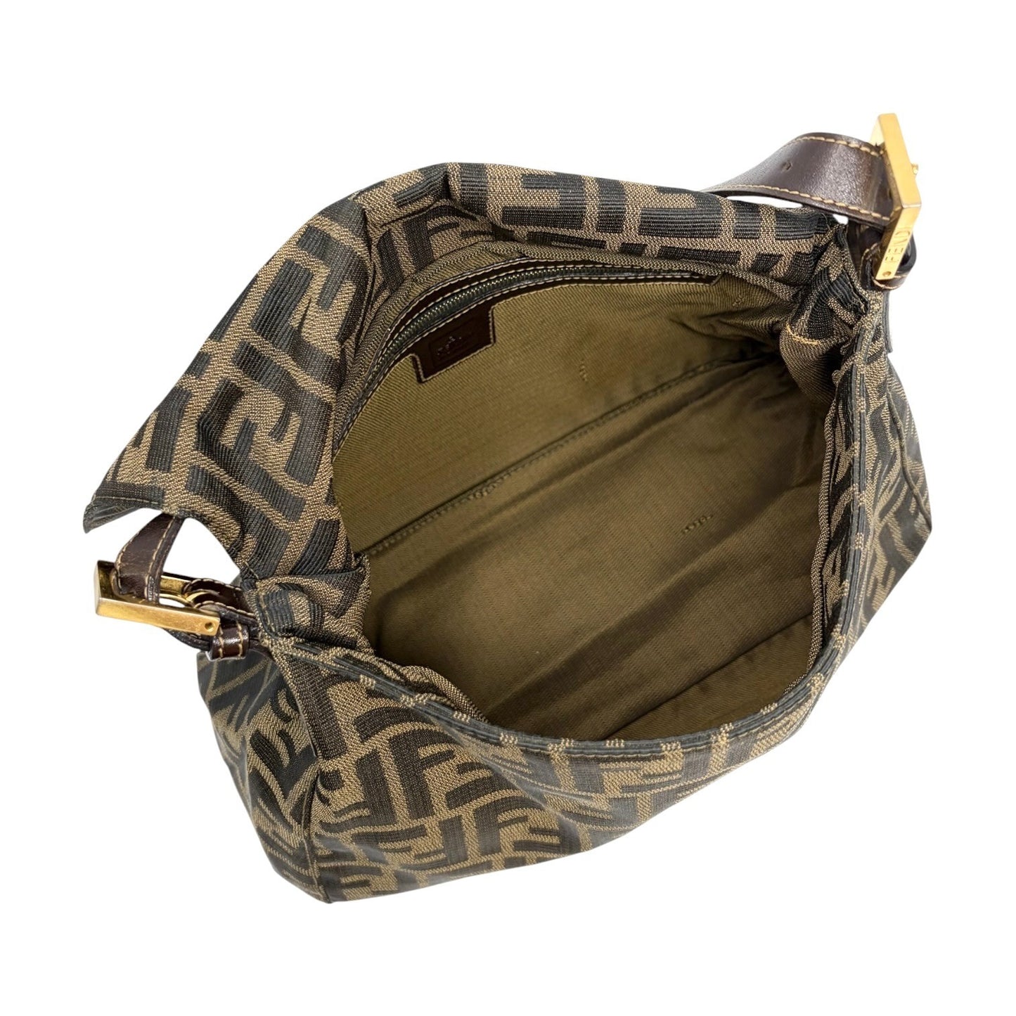 FENDI Vintage FF Zucca Mamma Baguette Shoulder Bag Canvas Brown Gold 901857