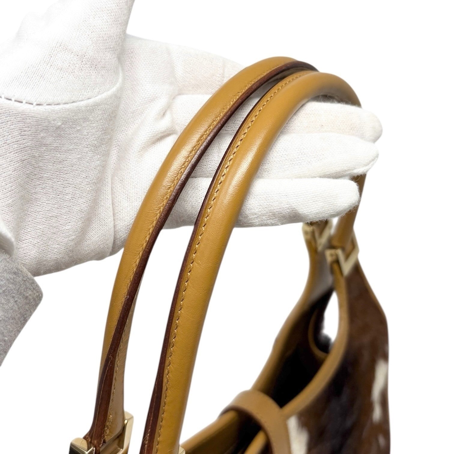 GUCCI Vintage Jackie Cow Pony Calf Hair Shoulder Bag Brown Gold Leather