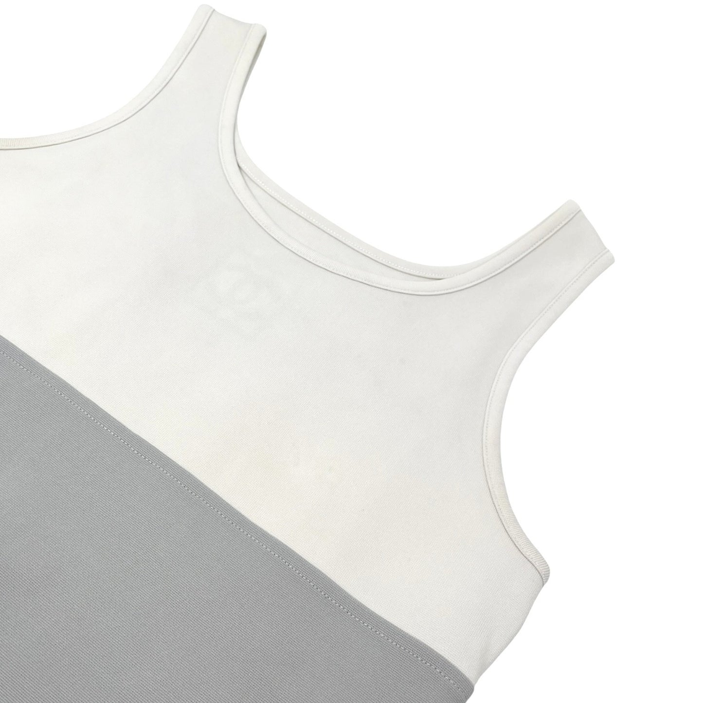 CHANEL Sport Vintage 01P Big CC Logo Tank Top #42 Gray White Nylon 106915