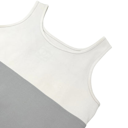 CHANEL Sport Vintage 01P Big CC Logo Tank Top #42 Gray White Nylon 106915