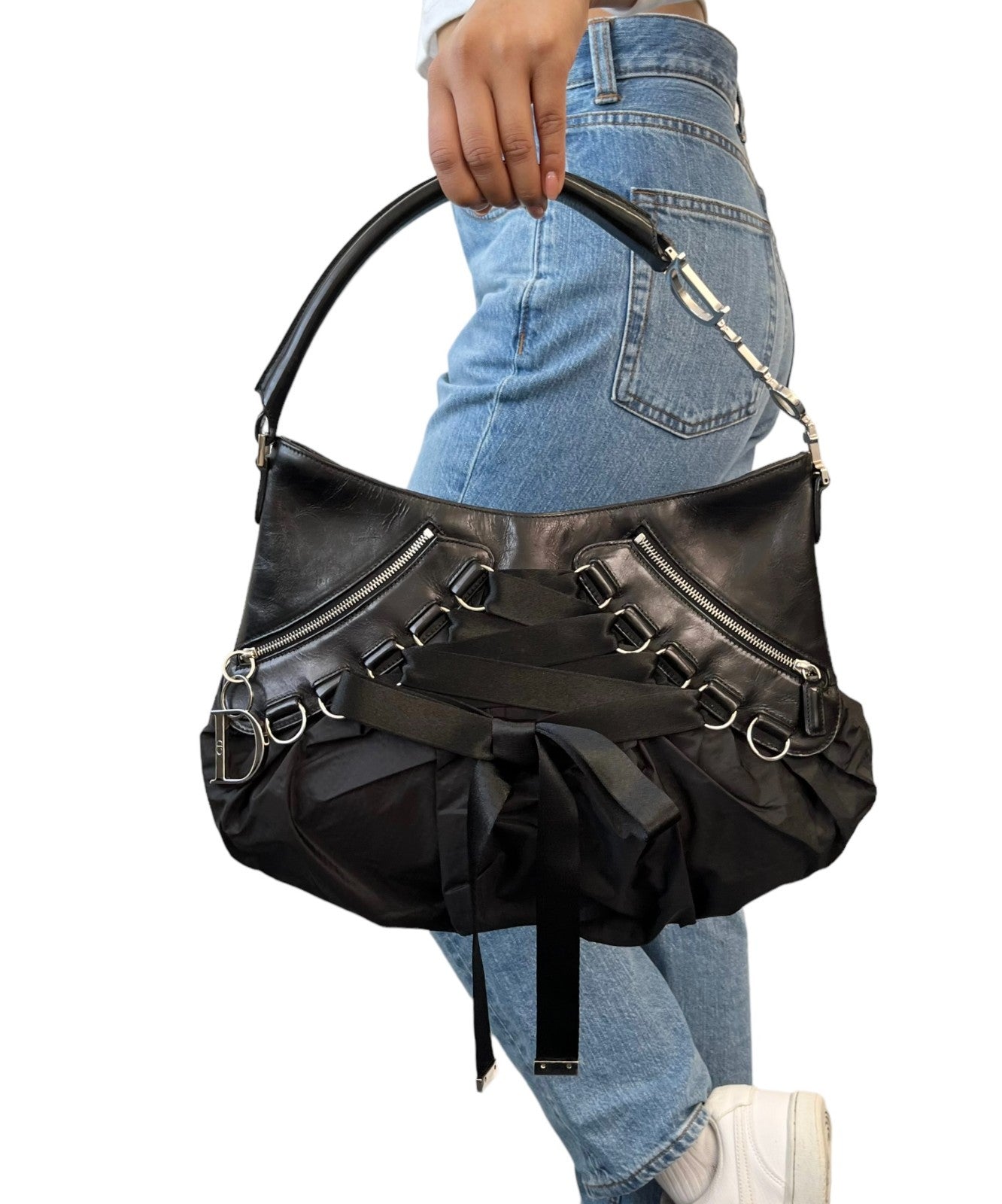 Christian Dior Vintage 2004 Ballet Corset Bag Black Nylon Leather 902095