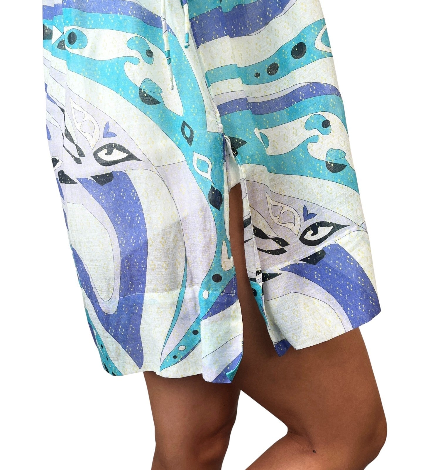 EMILIO PUCCI Vintage Logo Multicolor Camisole One-Piece Dress #40 Blue Cotton