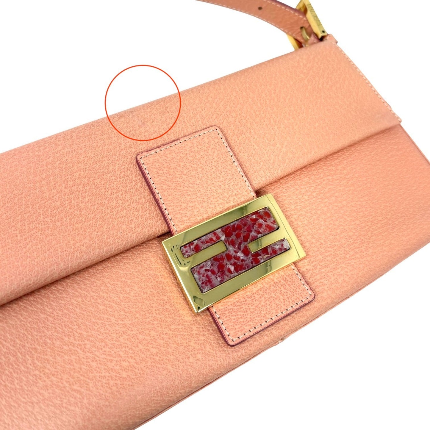 FENDI Vintage FF Logo Mamma Baguette Shoulder Bag Handbag Salmon Pink Leather
