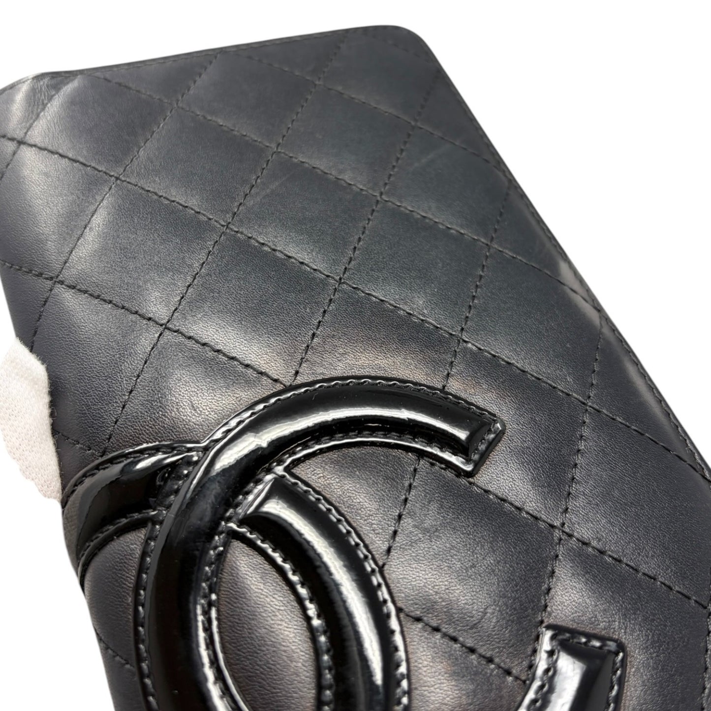 CHANEL Vintage Cambon Line CC Logo Quilted Wallet Black Pink Leather 902007