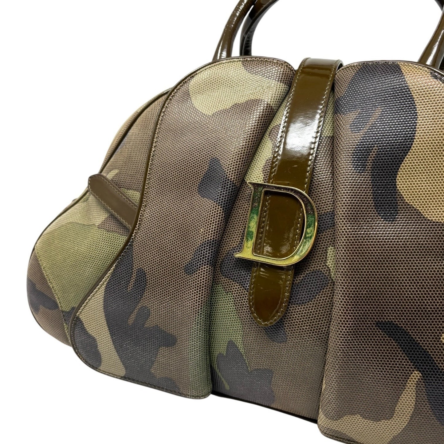 Christian Dior Vintage 2000 Camouflage Double Saddle Bowler Bag Khaki 902423