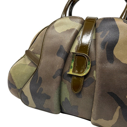 Christian Dior Vintage 2000 Camouflage Double Saddle Bowler Bag Khaki 902423