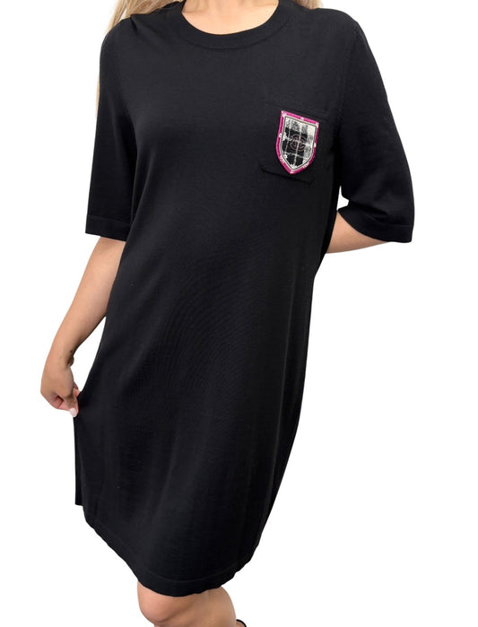 CHANEL Vintage P46568 CC Logo Patch T-shirt Dress #40 Black Purple 901866