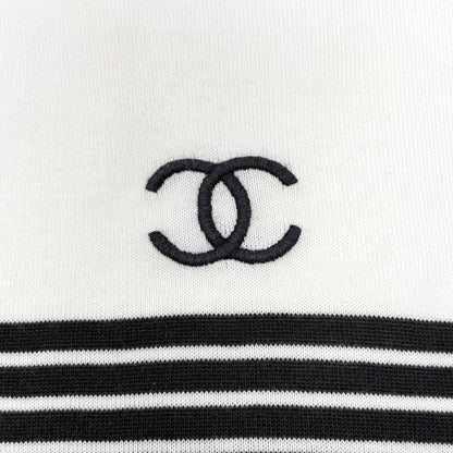 CHANEL Vintage CC Striped Sleeveless Tank Top #M White Black Cotton 902263