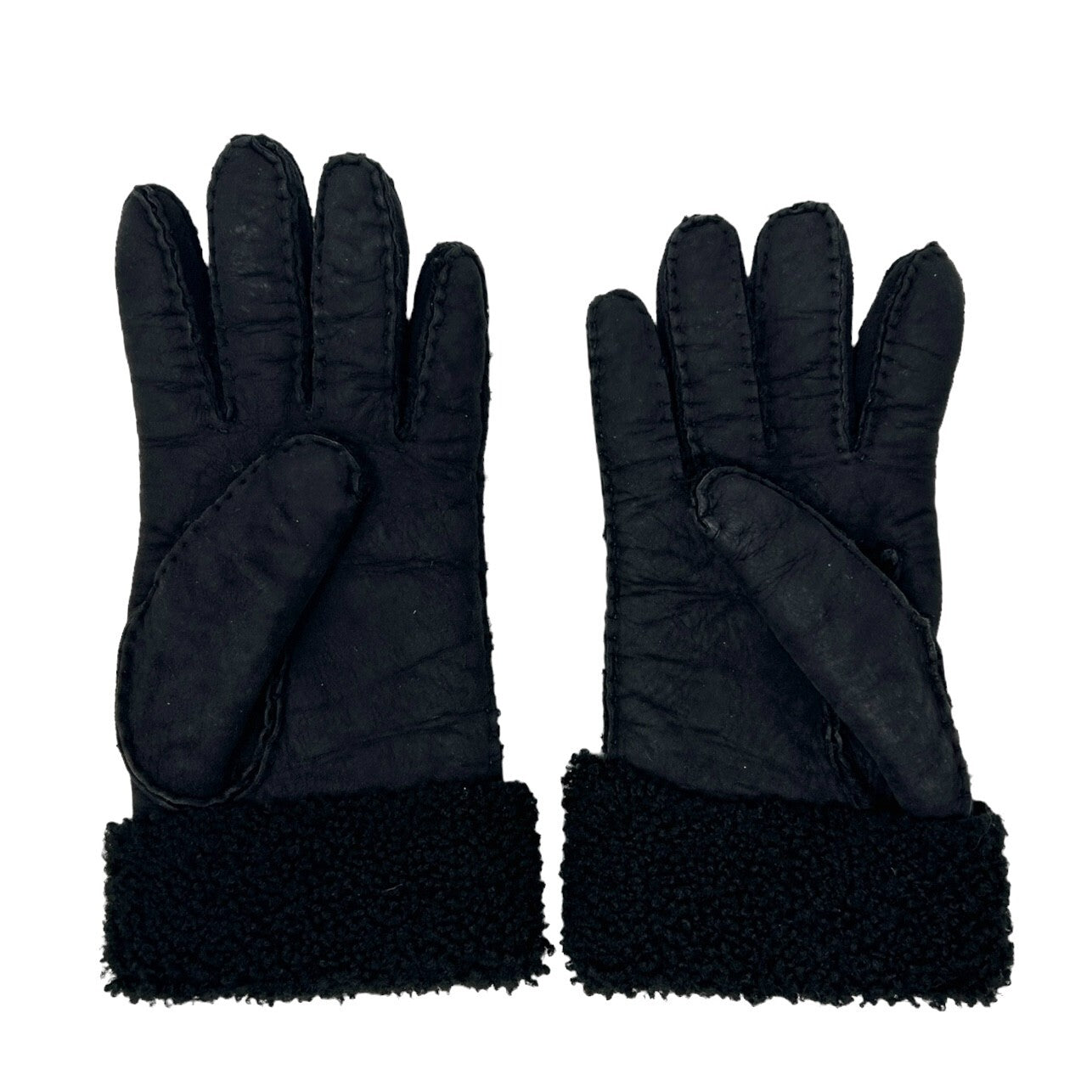 GUCCI Vintage GG Interlocking Logo Gloves #7.5 Black Silver Leather RankAB