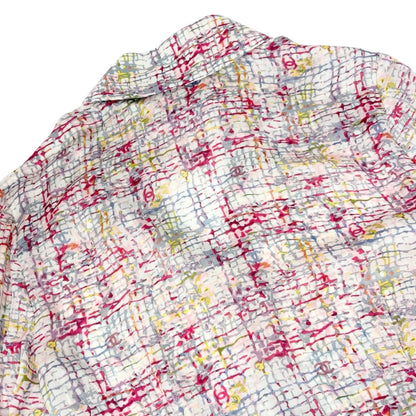 CHANEL Vintage 05C CC Tweed Print Shirt Blouse Top #34 Multicolor Silk 901994