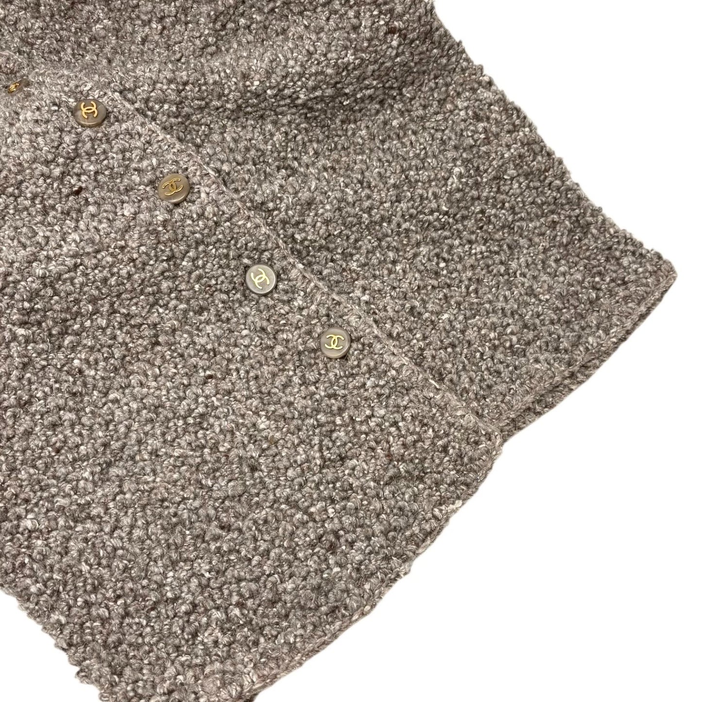CHANEL Vintage 93A CC Logo Button Long Knit Cardigan Sweater #36 Beige Gray