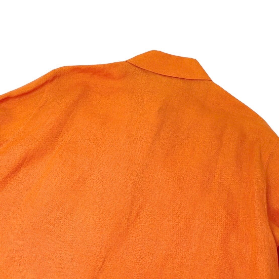 HERMES Vintage H Logo Horse Carriage Embroidery Shirt #36 Orange Linen Button