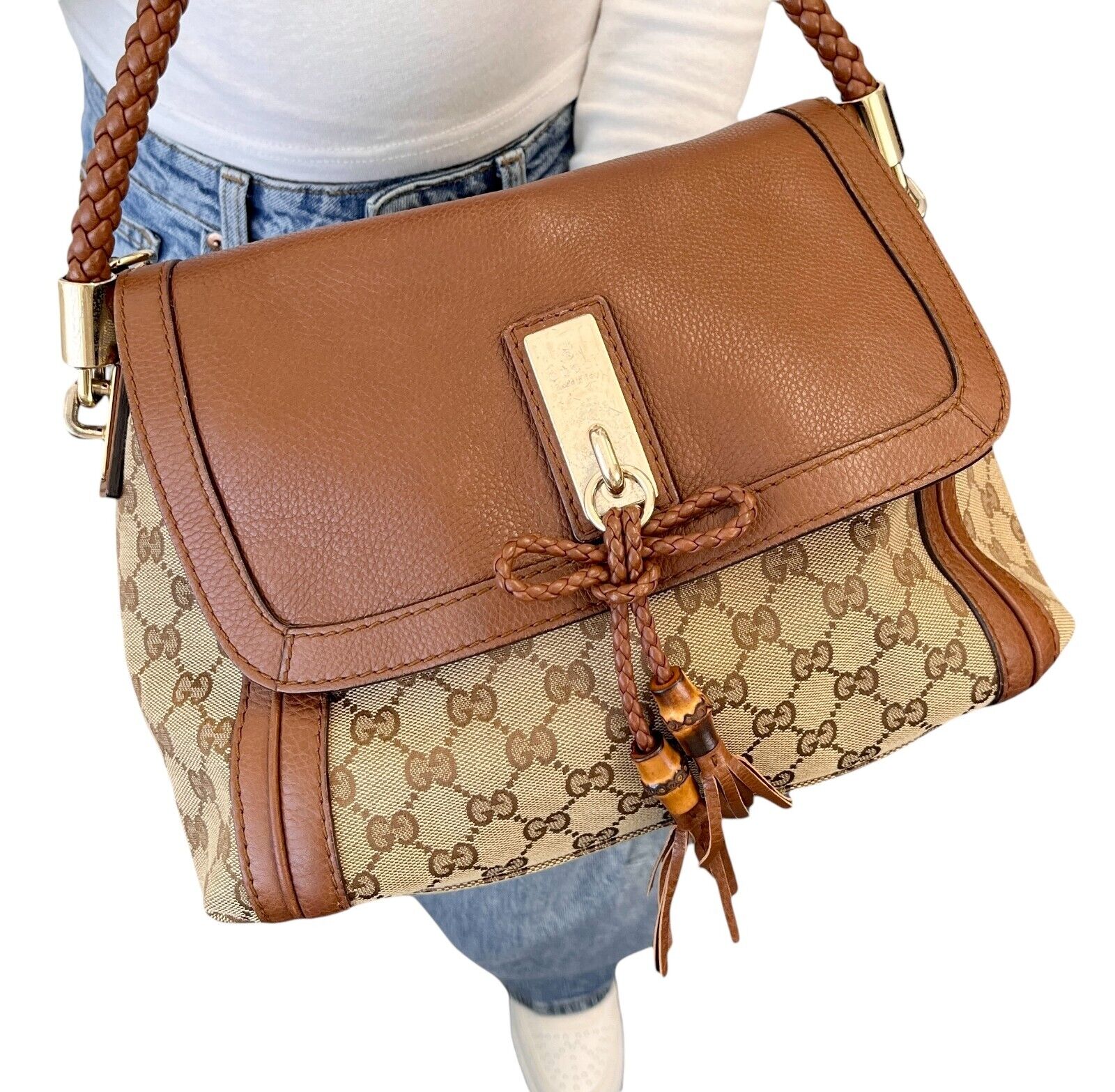 GUCCI Vintage GG Monogram Logo 2way Crossbody Shoulder Bag Beige Brown Canvas