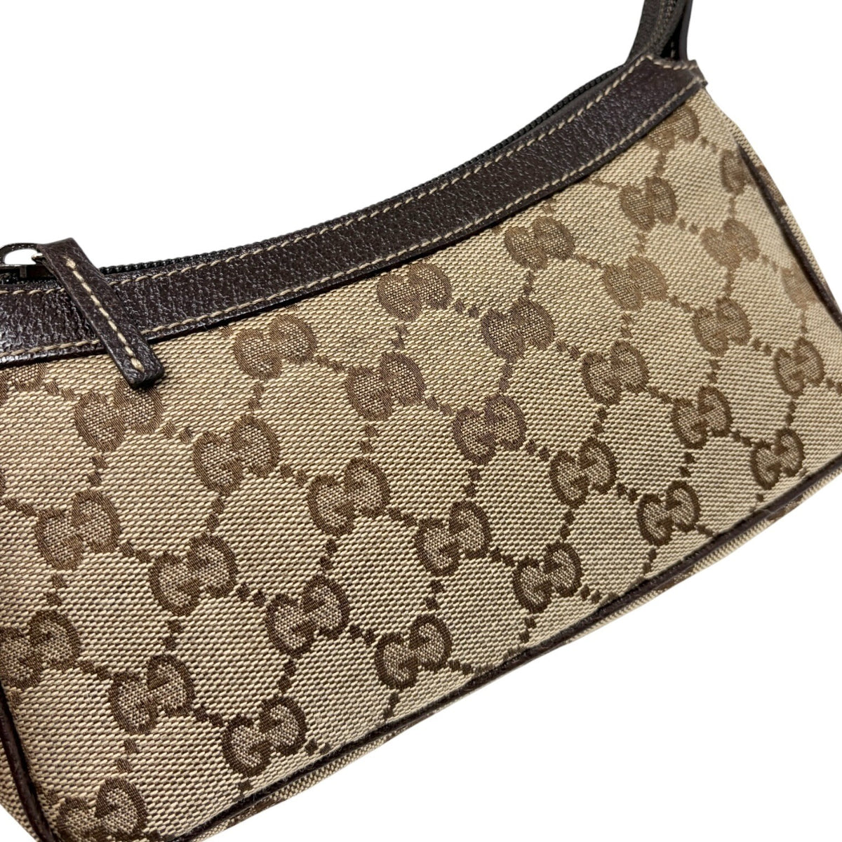 GUCCI Vintage GG Monogram Logo Pochette Mini Bag Charm Brown Canvas 902817