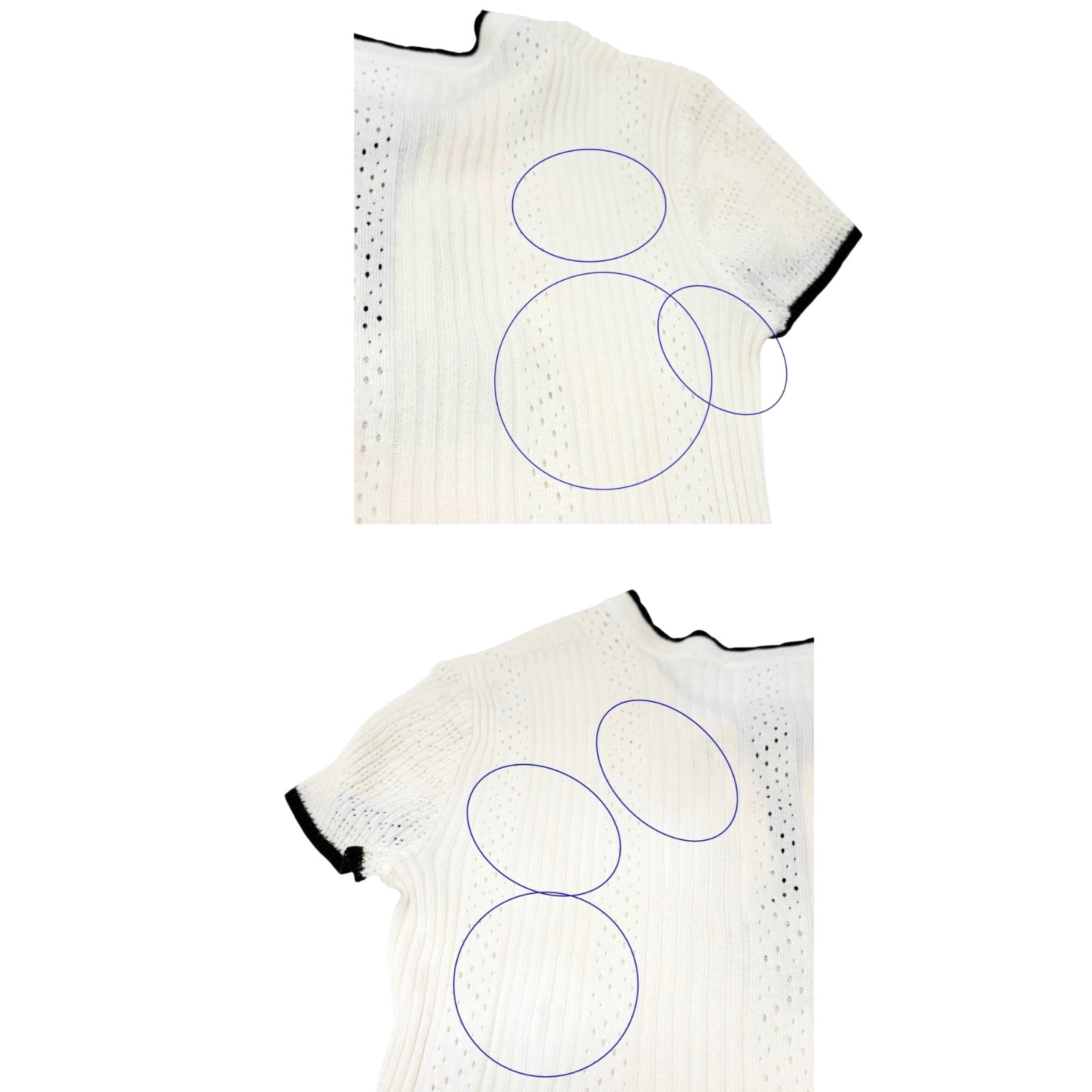 CHANEL Vintage 05C CC Logo Ribbed Knit Ribbon T-shirts Top #38 White Black