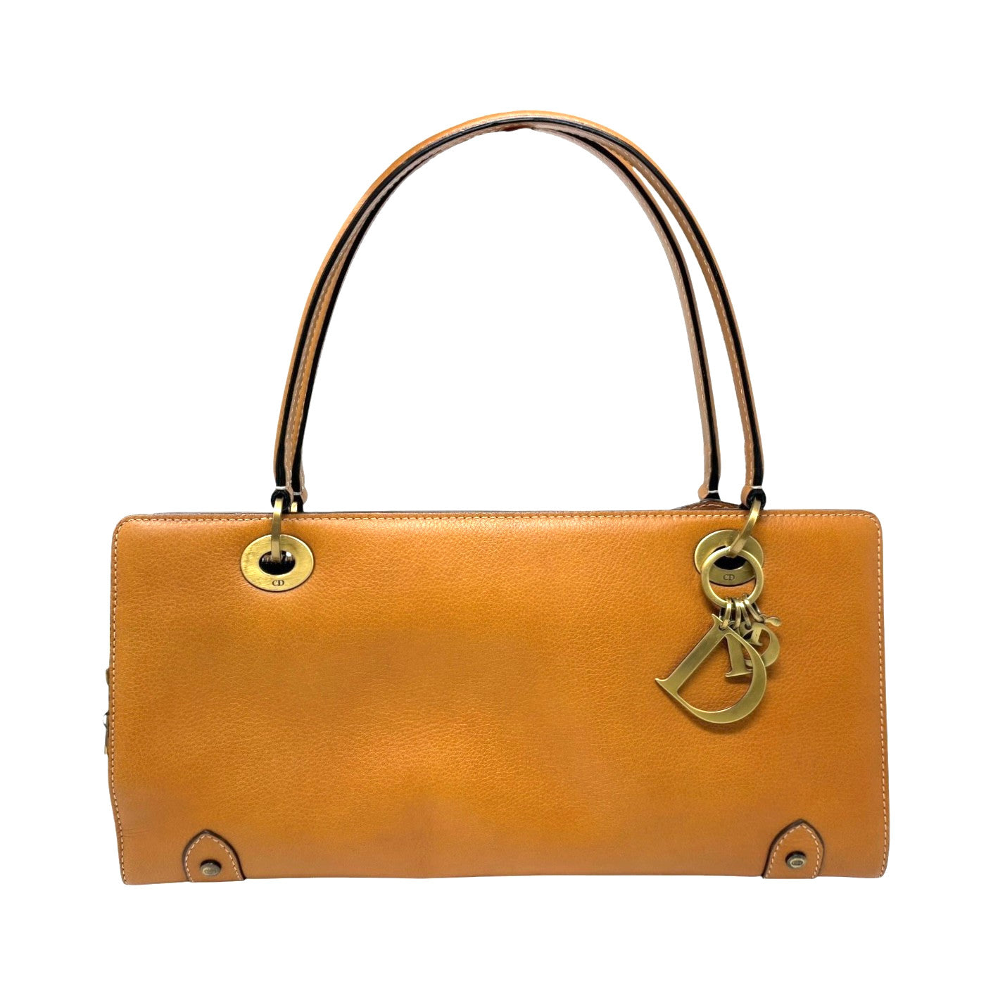 Christian Dior Vintage East West Lady Dior Shoulder Bag Brown Gold 901897