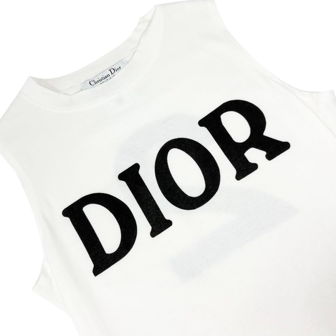 Christian Dior Vintage Big Logo Tank Top No.2 White Black #M Cotton 902305