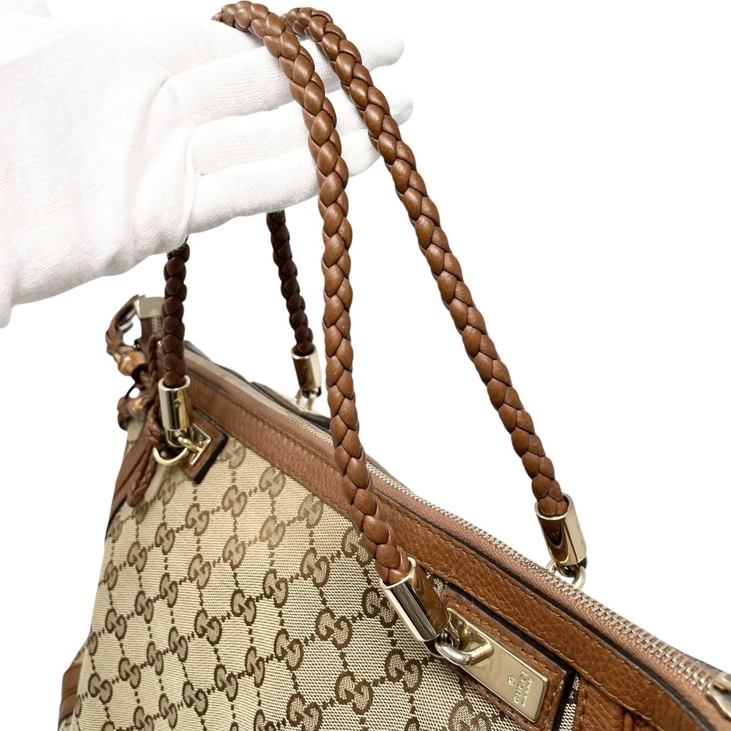 GUCCI Vintage GG Logo Monogram Fringe Shoulder Bag Brown Canvas Leather 902205