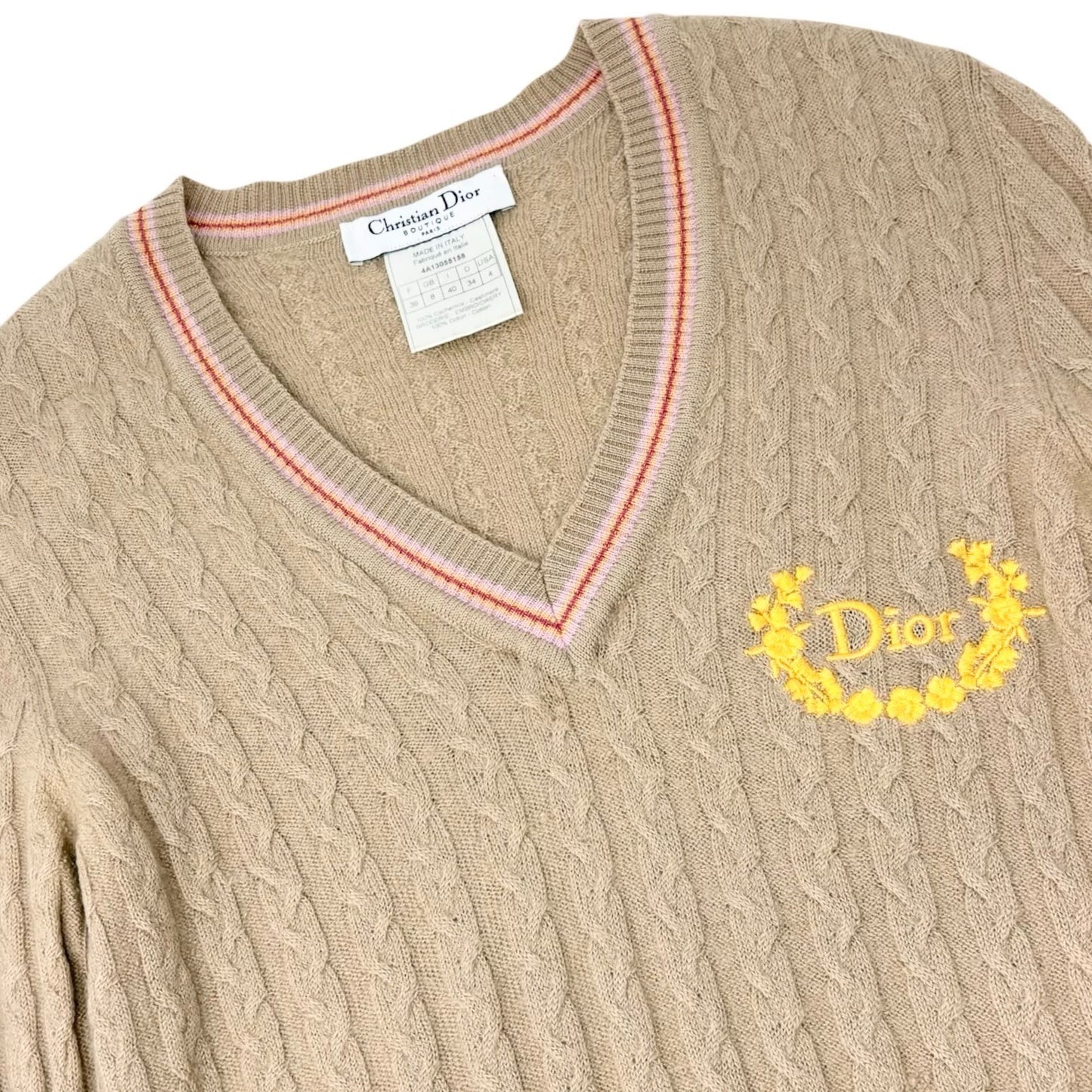 Christian Dior Vintage 2004 Logo Cashmere Knit Sweater Top #36 Beige 901996