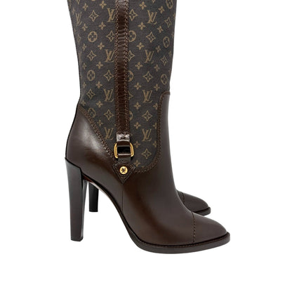 LOUIS VUITTON Vintage LV Monogram Long Boots #37-37.5 Brown Leather 902458