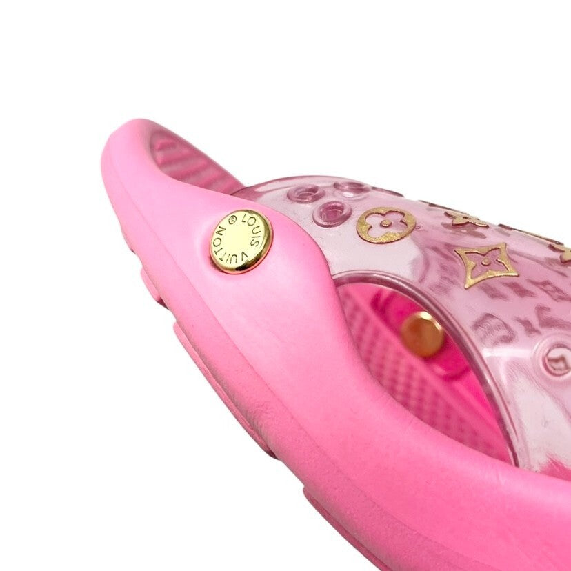 LOUIS VUITTON Vintage Lv Logo Monogram Beach Sandals #36-36.5 Pink Gold Rubber