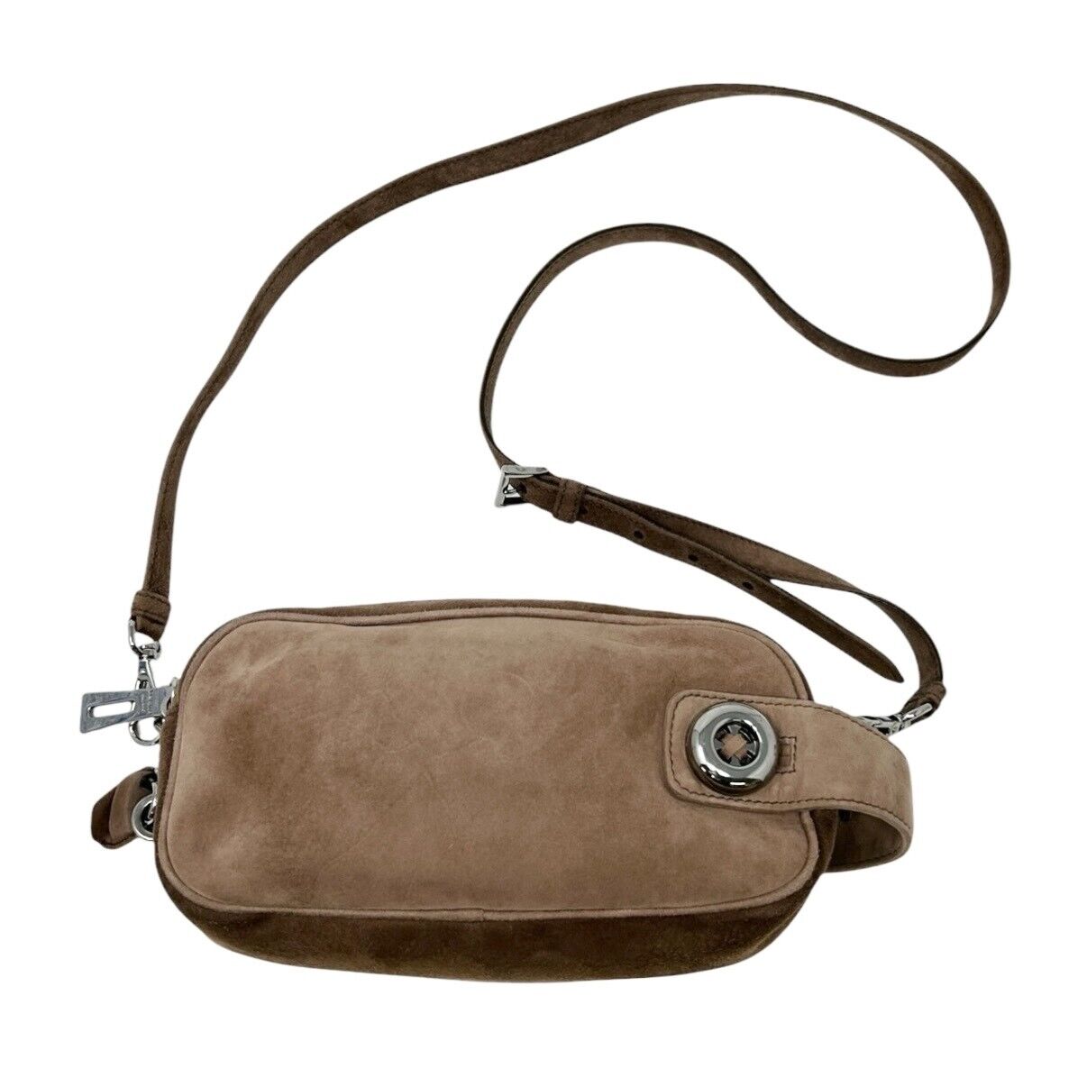 PRADA Vintage Logo 2way Crossbody Bag Clutch Pochette Mocha Brown Suede Zip