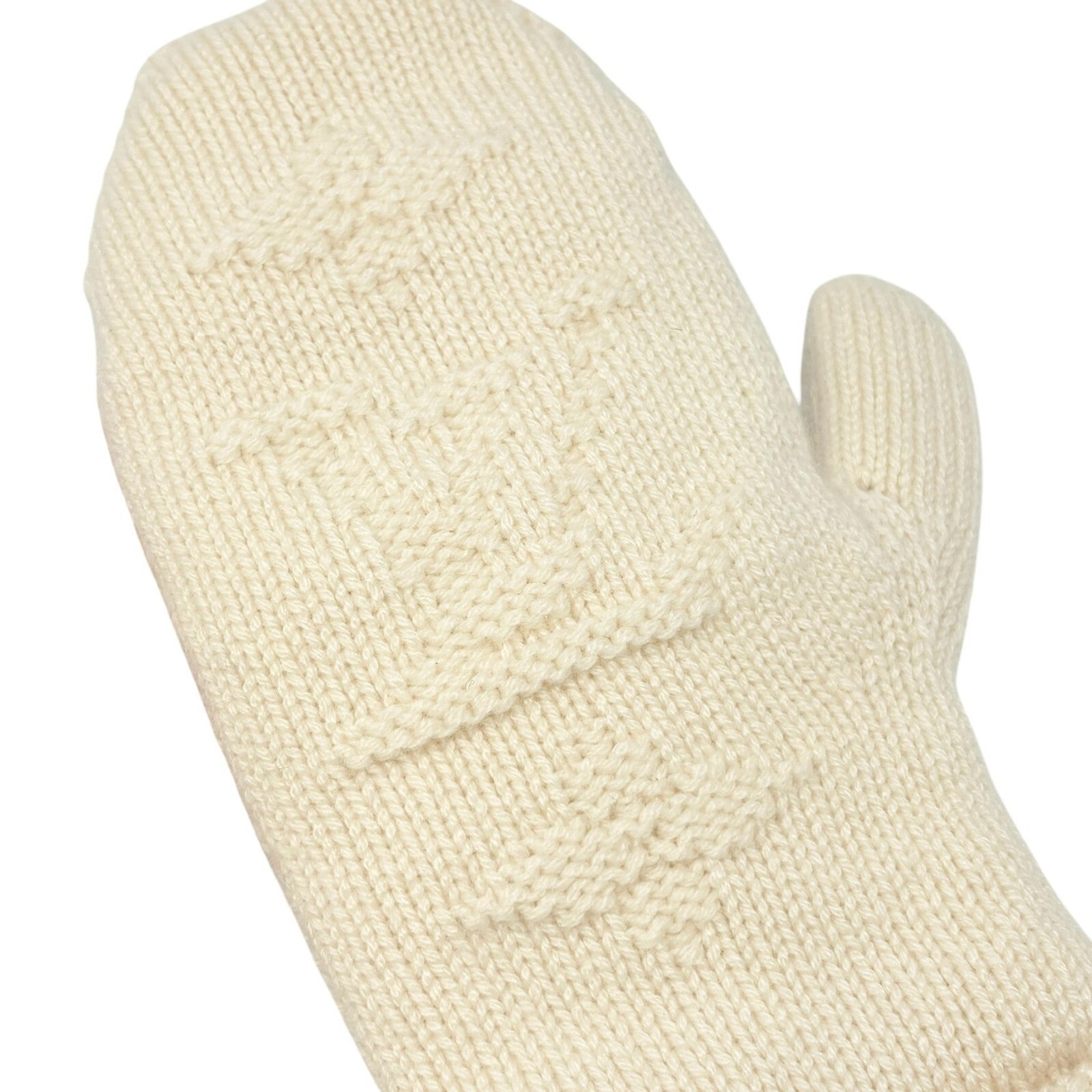 LOUIS VUITTON Vintage LV Logo Knit Gloves Mink Pompons Cream Cashmere